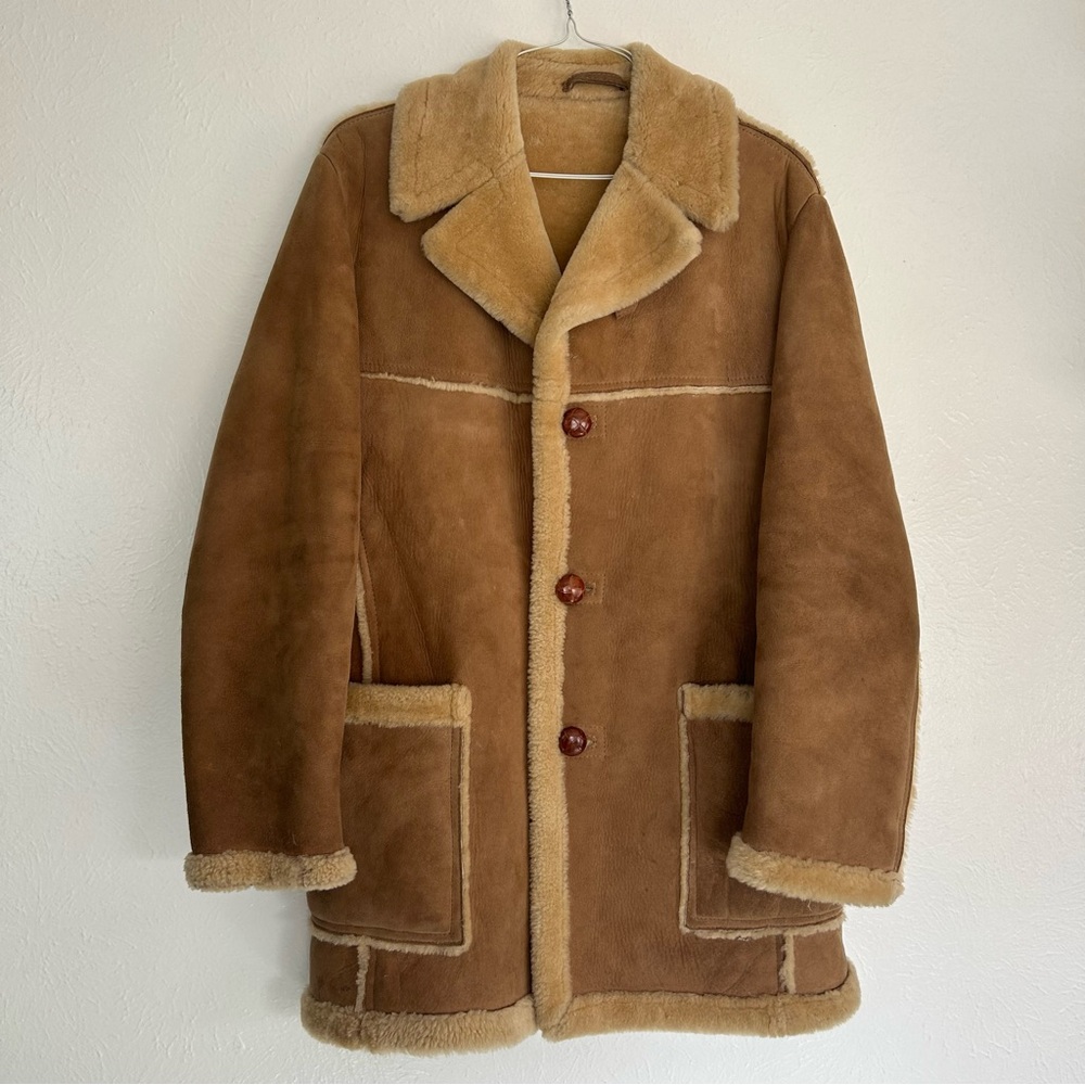 Vintage Sawyer of Napa Wool Leather Shearling Coat Western Outdoors Granola 40 L